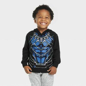 Toddler Boys' Marvel Black Panther Cosplay Zip-Up Sweatshirt Black 3T